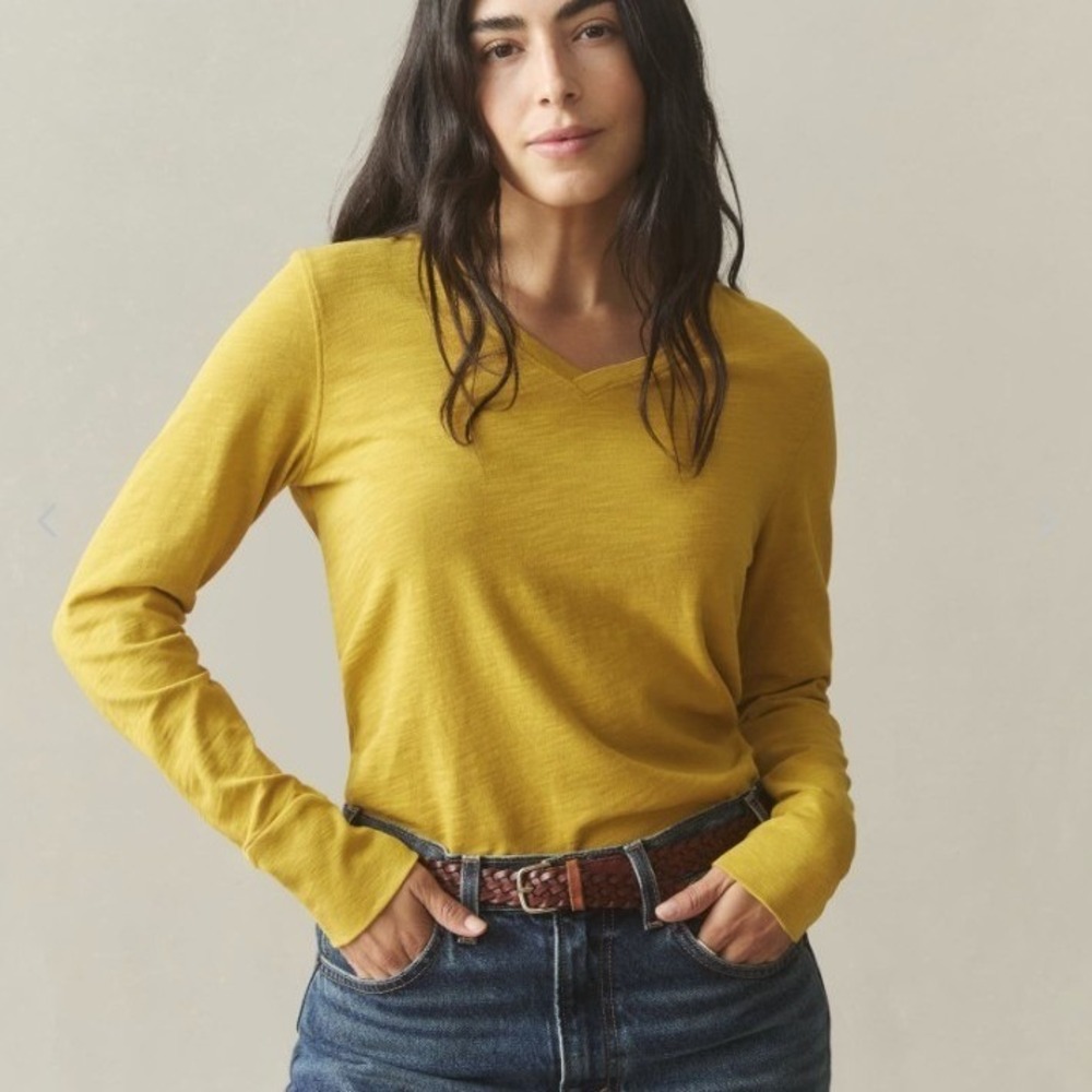 NEW American Giant Women's Premium Slub V-Neck L/S Tee Sz M Arrowwood Casual